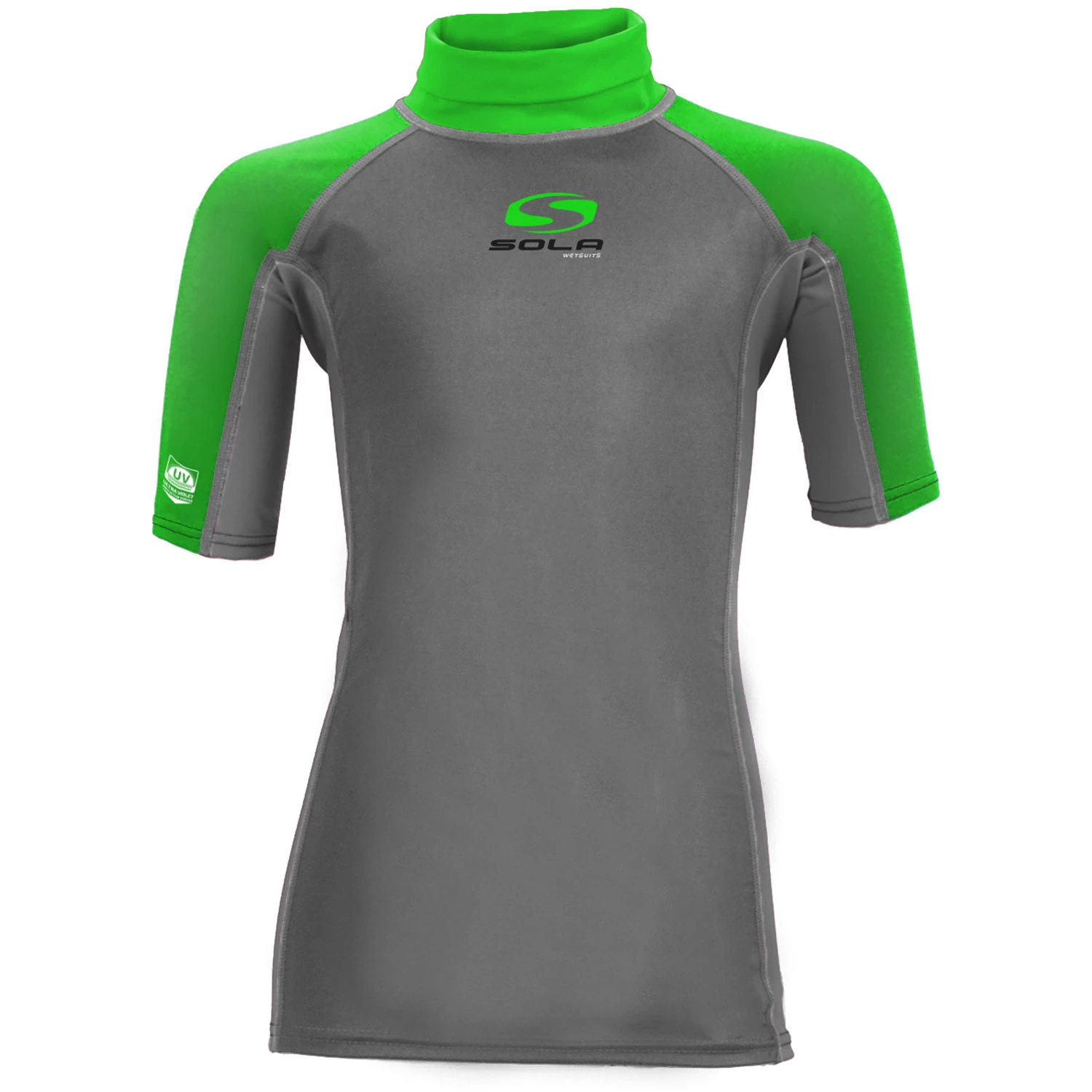 Sola Junior Short Sleeve Rashvest - Charcoal/Green 1 Sola Junior Short Sleeve Rashvest - Charcoal/Green