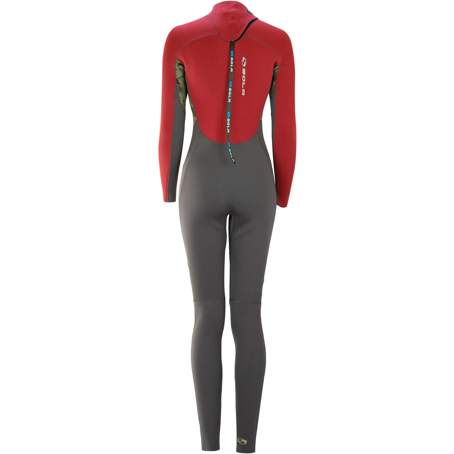 Sola Womens H20 4/3mm Back-Zip Wetsuit - Burgundy/Leaf Print 2 Sola Womens H20 4/3mm Back-Zip Wetsuit - Burgundy/Leaf Print - Image 2
