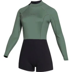 Mystic Womens Lunar 2/2mm Back-Zip Longarm Shorty Wetsuit - Olive
