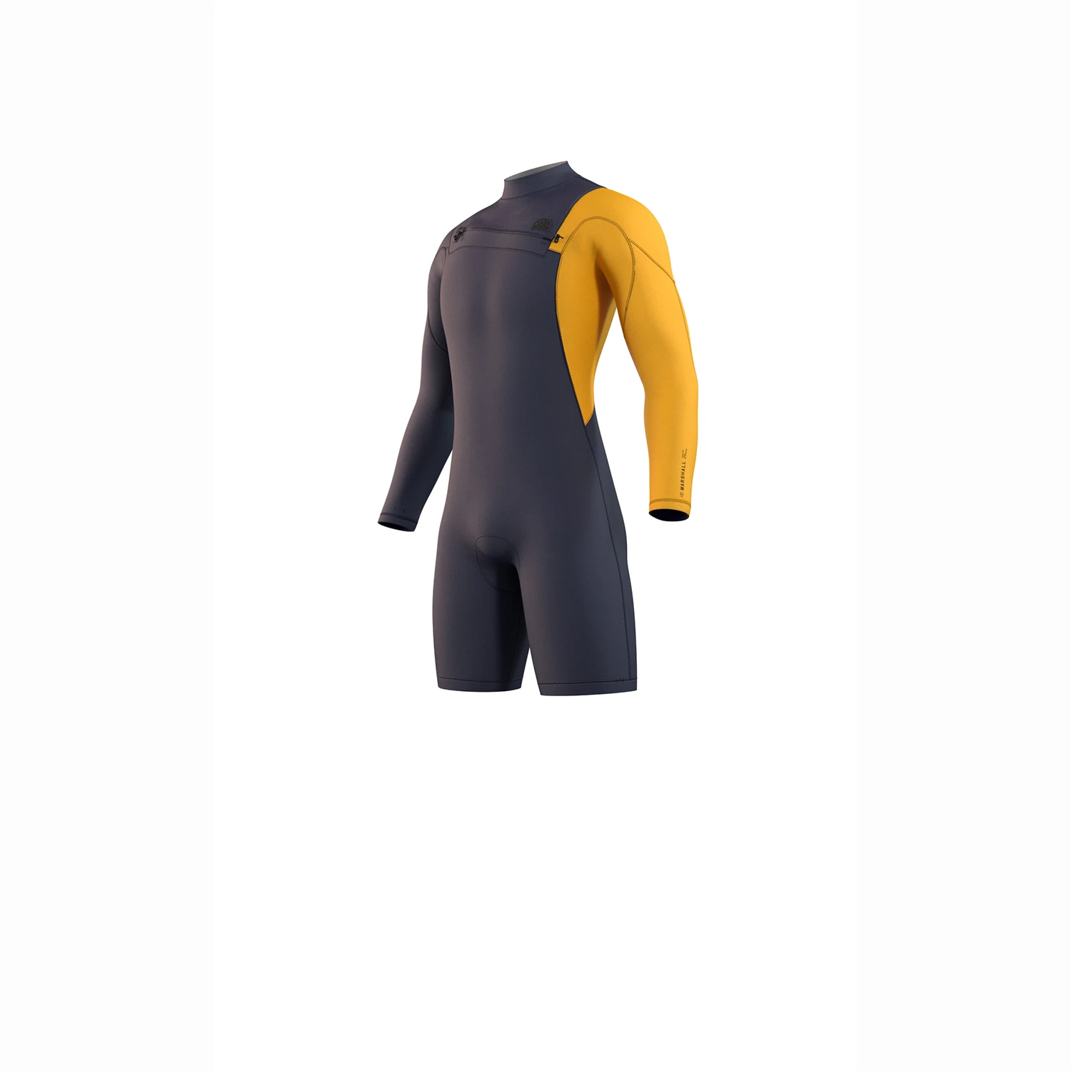 Mystic Marshall 3/2 GBS Front-Zip Longarm Shorty Wetsuit - Blue / Mustard 1 Mystic Marshall 3/2 GBS Front-Zip Longarm Shorty Wetsuit - Blue / Mustard