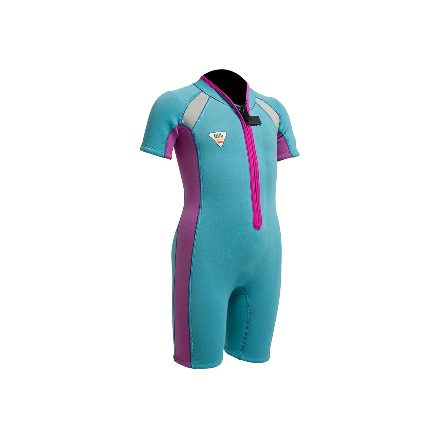 Gul Junior Seaspray 3/2mm FZ T2 Shorty Wetsuit - Turquoise/Pink